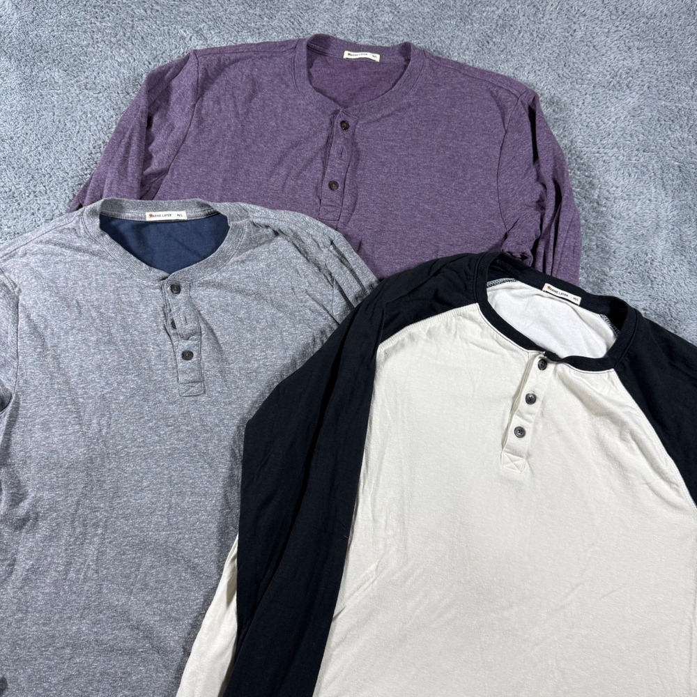 Lot of 3 Marine Layer Stretch Henley Shirts Mens M/L Multicolor Long Sleeve